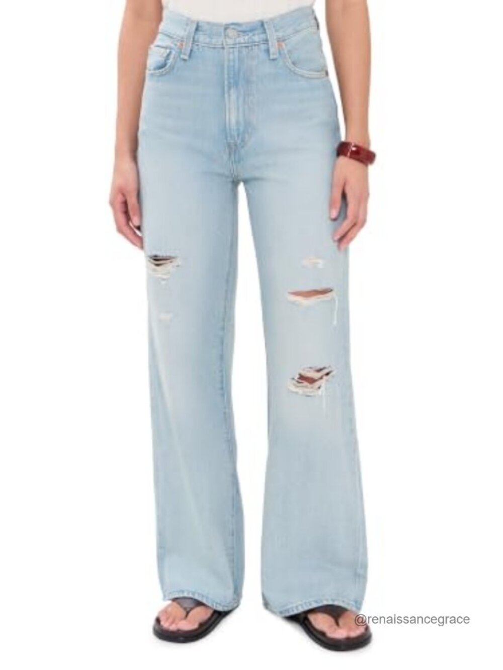 High Rise Wide Leg Distressed 100% Cotton Jeans
